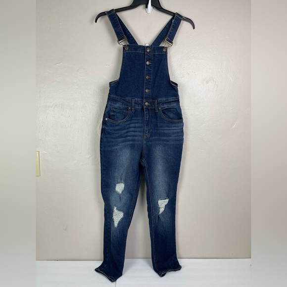 No Boundaries Skinny Leg Dark Overalls Inseam 26 Size M (7/9 0 cropped stretch - Picture 1 of 7